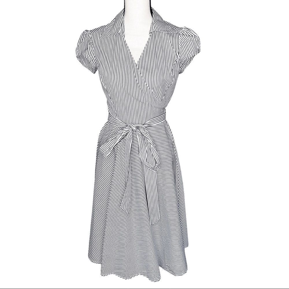 Zara Women · Black & White Striped Collared Wrap Maxi Dress · Sz M